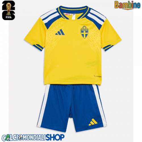 Maglie da calcio Svezia Prima Maglia Bambino Mondiali 2026  Manica Corta + Pantaloni corti)